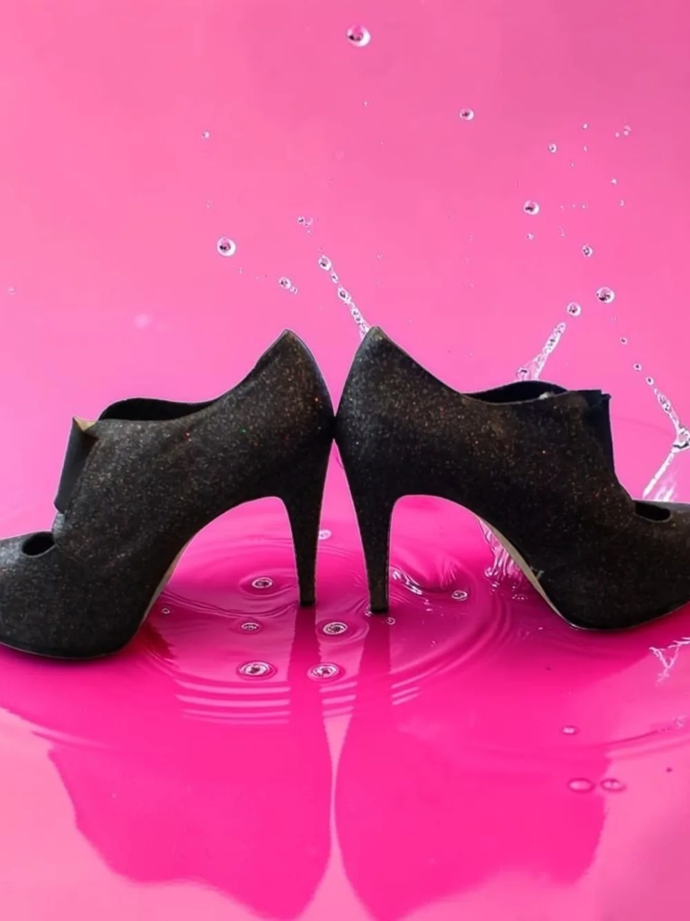 City Streets Black Glitter Platform Heels Womens Shoes Size 10 Autumn Winter